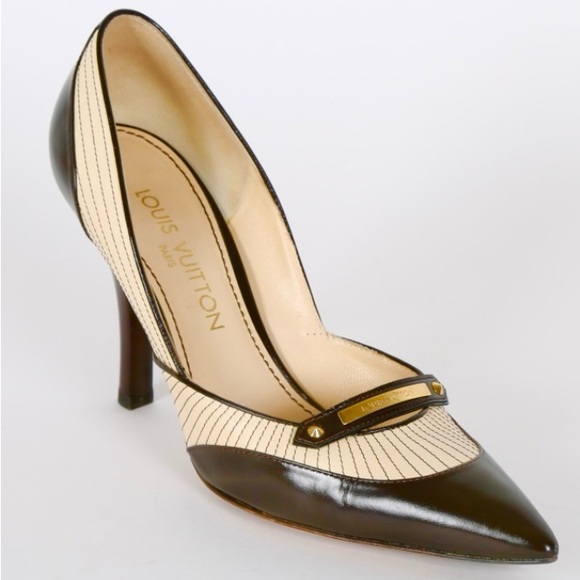 LOUIS VUITTON Quilted Cream-Choco Pointy Cap Toe Heels - Size: 40 EU - Picture 5 of 10